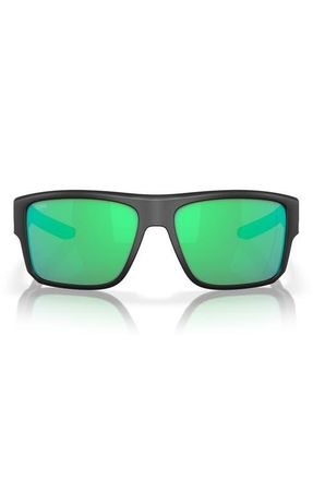 Costa Taxman 59mm Polarized Square Sunglasses in Matte Black/Green Mirror at Nordstrom