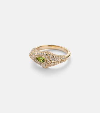 Stone and Strand Anillo Shield de oro de 14 ct con diamantes y turmalina
