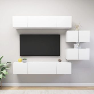 vidaXL Set De Muebles De Sal&oacute;n Tv 6 Piezas Madera De Ingenier&iacute;a Blanco Vidaxl