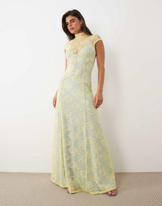 Asos lungo in pizzo color limone con fodera a contrasto-Giallo