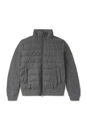 Herno Quilted and Ribbed Wool-Blend Down Bomber Jacket