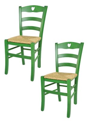 Tommychairs Tommychairs 2 Sillas Cuore En Haya Anilina Verde Y Asiento De Paja