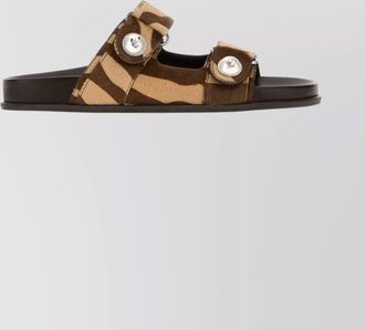 Jimmy Choo London animal print flat open toe sandals with metal