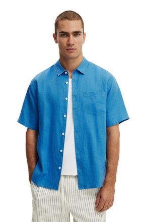 Cotton On Mens Relaxed Linen Short Sleeve Shirt in Cornflower Blue at Nordstrom, Size Xx-Large