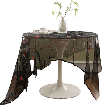 OEM Elegante Mantel Bordado Con Encaje Para La Mesa - 100x150cm Coraz&oacute;n Rojo