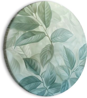 OEM Imagen Redonda - Hojas Grandes En Tonos Verde Menta: Motivo Bot&aacute;nico / Hojas De Menta Gran Motivo Bot&aacute;nico