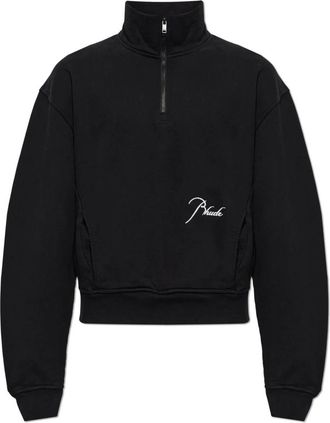Rhude Sweatshirt met geborduurd logo - Heren - Vesten met rits - Zwart - L - Katoen - Hoodies & sweatvesten