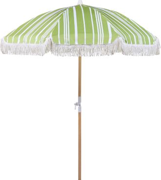 Beliani Sombrilla Verde Blanco Madera Clara 150 Cm Poste Madera Haya Resistente Uv Mondello