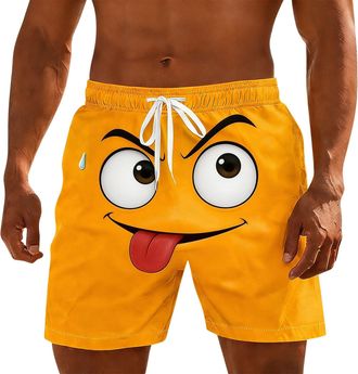 Generic Mens Novelty Swim Trunks Funny Face Print Board Shorts for Men UK Elastic Waist Drawstring Beach Shorts Quick-Dry Swimming Surfing Boardshorts with Po