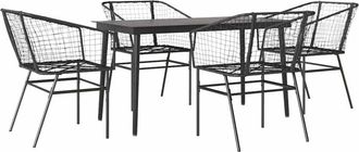 vidaXL 5 Piece Garden Dining Set Black Poly Rattan Glass Vidaxl