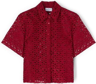 Motivi Boxy macram&eacute; kanten blouse - Dames - Overhemden - Rood - 2XS - Polyester - Overhemden