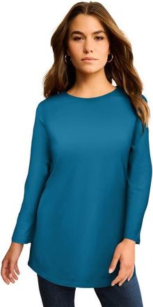 Roaman's Plus Size Ultimate Cotton Crewneck Long Sleeve Tee in Peacock Teal at Nordstrom, Size Small