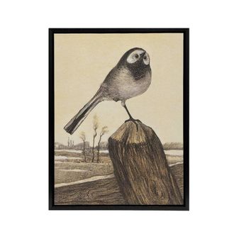 Artery8 Wagtail Bird Perched on Pole Framed Canvas Wall Art Print van Hoytema in Brown | Size: W24 x H32