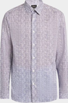 Brioni Mens Cotton Bamboo-Print Sport Shirt