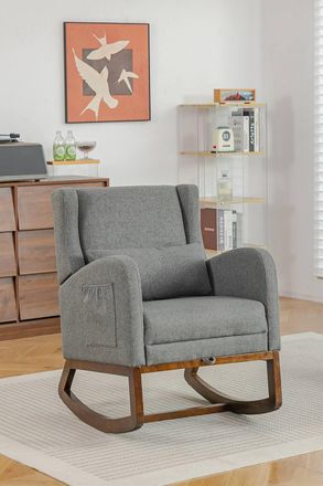 Living and Home Linen Upholstered Rocking Chair in Grey