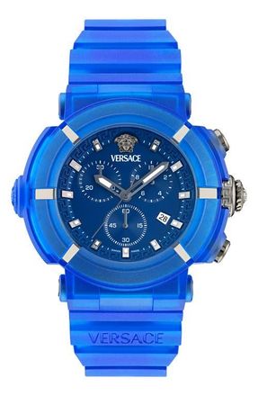 Versace Real Active Chronograph Silicone Strap Watch, 45mm in Blue Ecoceramic at Nordstrom