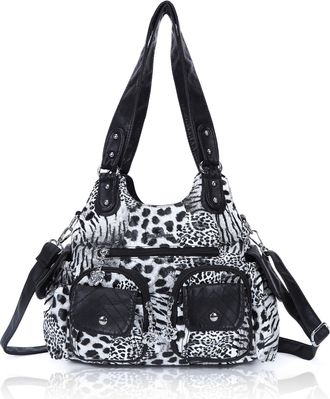 Angel Kiss Handbags for Women Large Tote Hobo Bag Soft PU Leather Multi-Pocket Shoulder Bag Top Handle Handbag, B-black