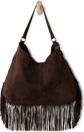 Free People Finn Fringe Leather Shoulder Bag in Espresso at Nordstrom