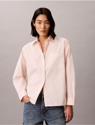 Calvin Klein Jeans Calvin Klein Womens Cotton Poplin Relaxed Button-Down Shirt - Pink - XS