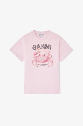Ganni Pink T-shirt with Crab - Size XXS Organic Cotton