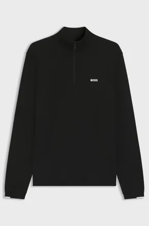 HUGO BOSS Mens Black Zip-Neck Cotton Sweater, Size XX-Large