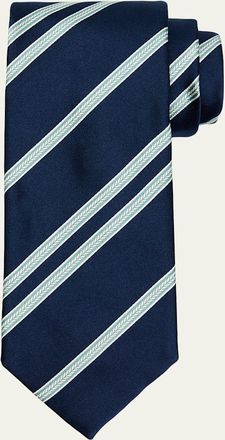 Brioni Mens Herringbone Stripe Jacquard Silk Tie