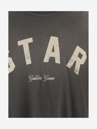 Golden Goose Mens T-Shirt Vintage-Effect Cotton Dark Grey T-Shirts And Polos