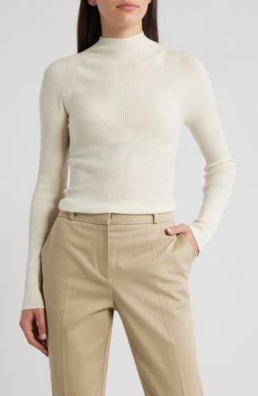 BOSS Foliora Virgin Wool Rib Funnel Neck Sweater in Soft Cream at Nordstrom Rack, Size X-Large