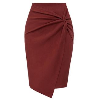Generic Women Wear to Work Pencil Skirts for Women Faux Suede Skirt OL High Waist Knotted Front Bodycon Skirts Workwear-Wine-L