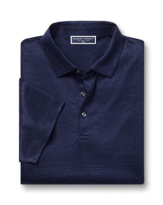 CHARLES TYRWHITT Pure Linen Polo - Navy Size Large by Charles Tyrwhitt