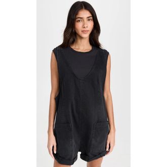 Free People We the Free High Roller Shortall Women Black Denim Preppy KFC1193