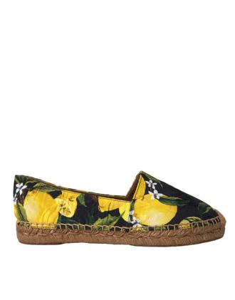Dolce & Gabbana Womens Lemon Print Espadrilles Slipon - Black Viscose - Size EU 35