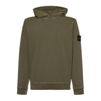 Stone Island Hoodies, male, Green, Size: 2XL Malfil&eacute; Fleece Old Effect Hoodie