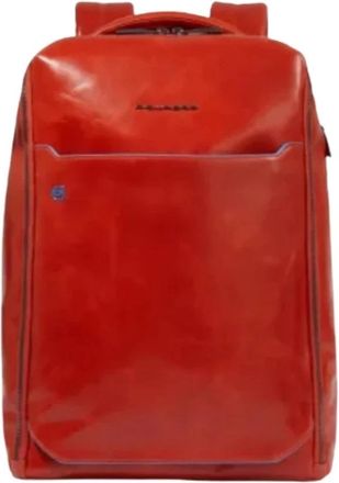 Piquadro Two-Compartment Leather Laptop Backpack 15.6 - Heren - Rugzakken - Oranje - ONE Size - Leer - Tassen