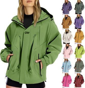 Generic Waterproof Jacket Women Lightweight Full Zip Raincoat Casual Outdoor Jacket with Hooded Softshell Rain Coat Sports Hiking Walking Cycling Fall Outfits