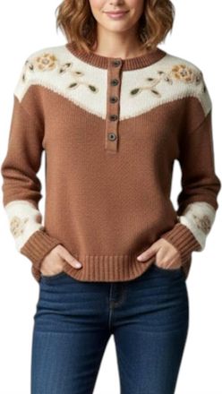 Pendleton Western Floral Henley Sweater In Brown