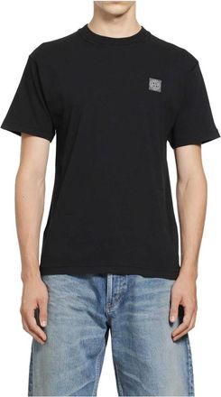 Stone Island Tops, Heren, Zwart, L, Katoen, Slim-fit T-shirt met kompaspatch
