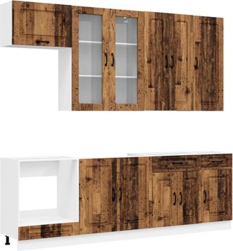 vidaXL Unidad De Cocina Kalmar 8 Uds. Madera Envejecida Vidaxl