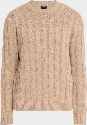 Ermenegildo Zegna Men & apos;s Beige Melange Cable-Knit Crewneck Sweater