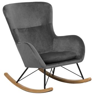 Beliani Beliani - Silla Mecedora De Terciopelo Gris Oscuro Patas De Metal Balancines Moderno Glamour Tradicional Ellan
