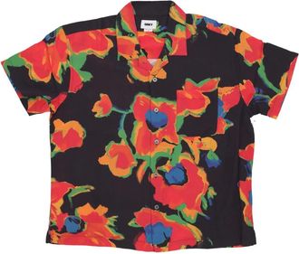 Obey Zwarte Bloemen Korte Mouw Overhemd - Heren - Korte mouwen Overhemden - Veelkleurig - S - Overhemden
