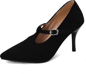 Generic Womens T Strap Mary Jane Pumps Pointed Toe Stiletto Heel Ankle Buckle Suede Upper Cushioned Insole Comfortable Elegant Dress Shoes for Work Daily Wear