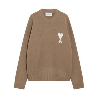Ami Quota Crewneck Trui - Heren - Truien - Beige - Maat: L Wol