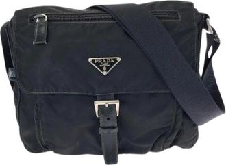 Prada Pre-owned Tessuto Nylon Leren Schoudertas - Dames - Vintage Schoudertas - Zwart - ONE Size - Nylon - Vintage