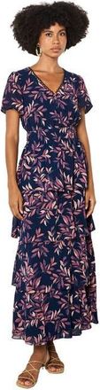 Apricot Tiered Leaf Print Dress in Navy at Nordstrom, Size Xx-Large