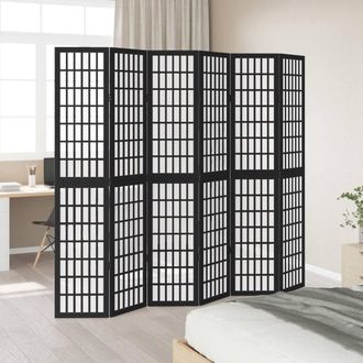 Berkfield Home Room Divider 6 Panels Black Solid Wood Paulownia