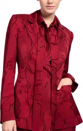 Elie Saab Jacquard Long Sleeve Blazer In Luscious Red