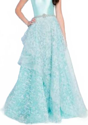 Terani Couture Strapless A-Line Gown In Aqua Blue