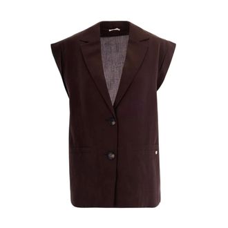 Liu Jo Vests, female, Brown, Size: XS Notched-Lapel Sleeveless Jacket