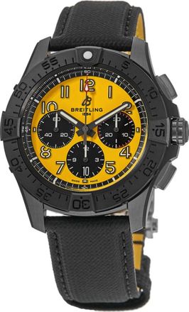 Breitling Avenger B01 Chronograph 44 Night Mission Automatic Yellow Dial Black Leather Strap Mens Watch SB0147101I1X2